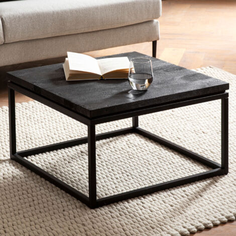 Table basse carrée 60x60x35 cm en manguier massif et fer noir