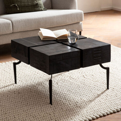 Table basse carrée 60x60x40 cm en manguier et fer noir