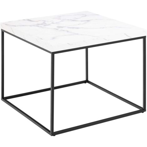 Table basse carrée 60x60x45 cm décor marbre blanc et noir - AYA