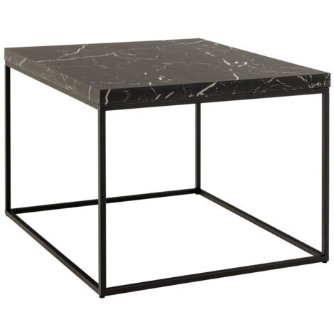 Table basse carrée 60x60x45 cm décor marbre noir et acier - AYA