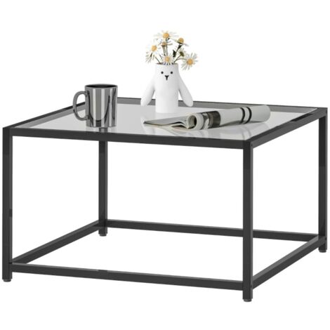 Table basse carrée 68x68 cm - Plateau verre trempé - Structure acier noir - Table d'appoint et de chevet