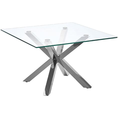Table Basse Carrée 70 x 70 cm cm avec Plateau en Verre et Pieds Argentés Glamour et Tendance pour Salon Moderne et Tendance Beliani - Transparent