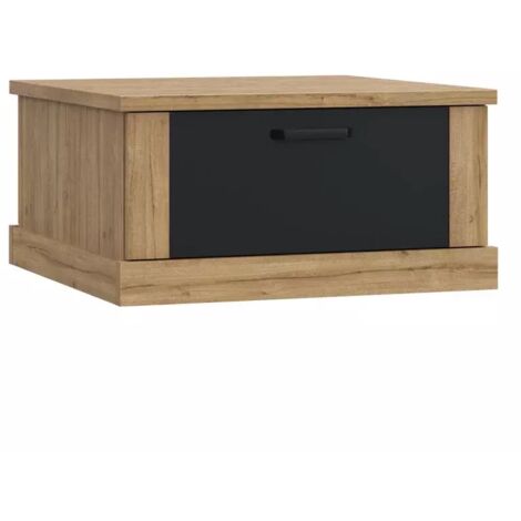 Table basse carrée 85 cm 2 tiroirs décor chêne et noir mat - FARM