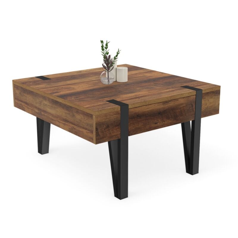 Idmarket - Table basse carrée austria 1 tiroir bois pied épingle