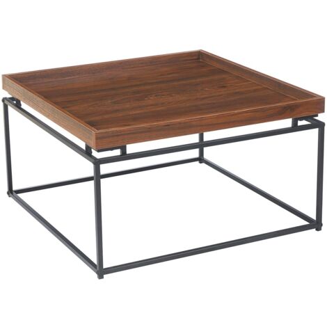Table basse carrée avec plateau compartimenté réversible 80x80cm Duplix Bois Noisette
