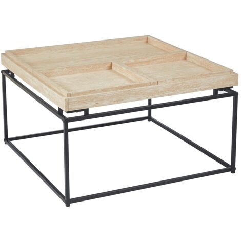 Table basse carrée avec plateau compartimenté réversible 80x80cm Duplix Effet Travertin Beige