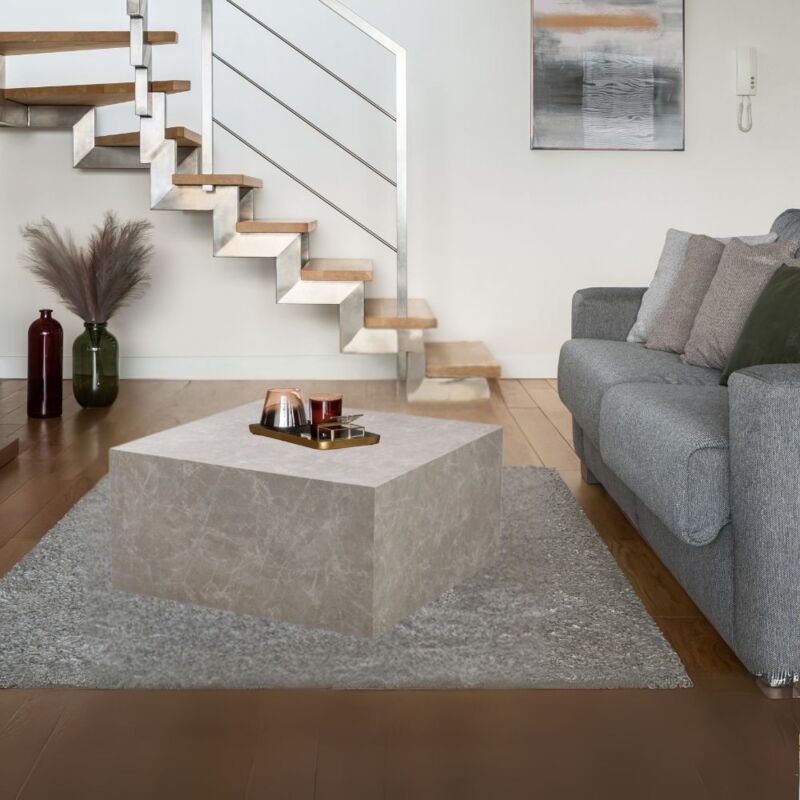 Table basse carrée beige effet marbre 80x40H cm - Leila