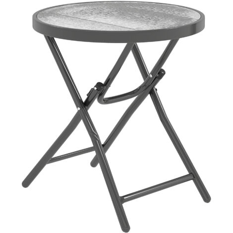 Table basse carrée bistro de jardin dia. 60 x 50 cm pliable métal époxy noir plateau verre trempé