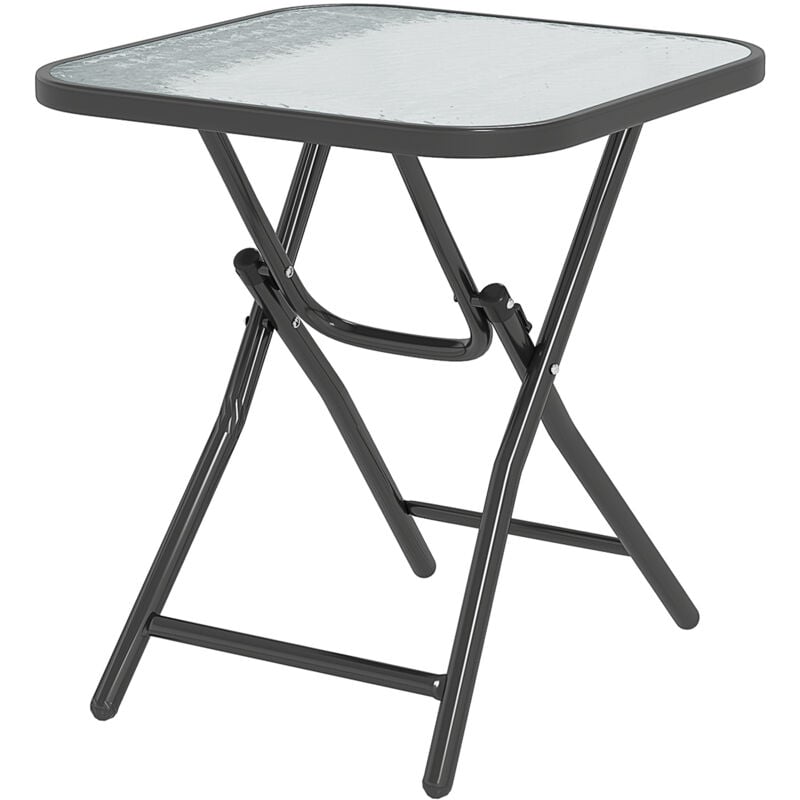 Table basse carrée bistro de jardin dim. 45 x 45 x 50 cm pliable métal époxy noir plateau verre trempé