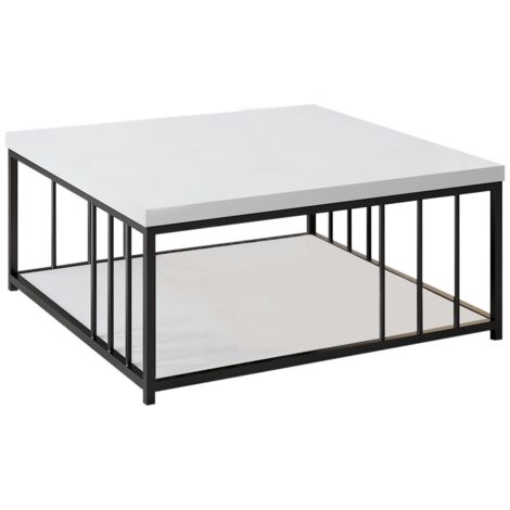 Table basse carrée bois blanc et métal noir Tonya 90cm
