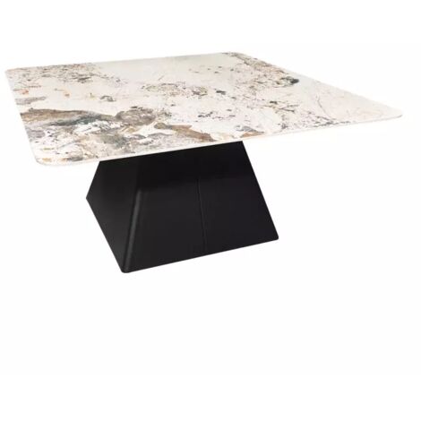 Table basse carrée céramique marbrée beige pied trapèze - OSWALD