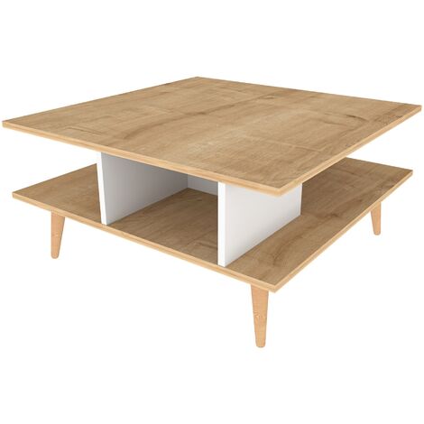 Table basse carrée chêne clair et blanc Valika 89cm