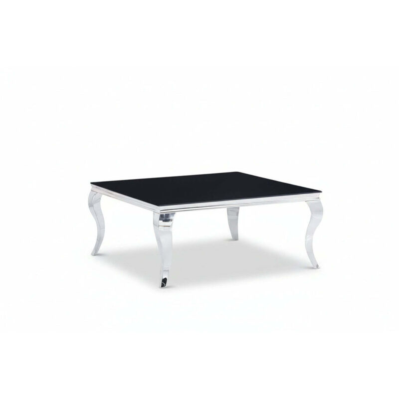 Table Basse Carrée Chrome Verre Noir 100x100x45 cm BAROQUE