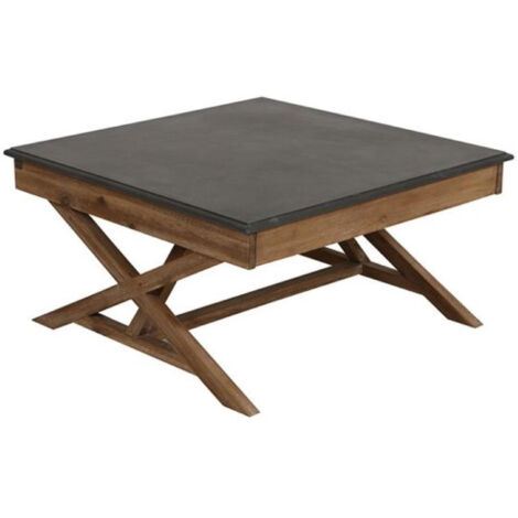 Table basse carrée croisillons plateau en béton - Bois - Marron - Interior's