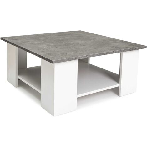 Table basse carrée ELI blanche plateau effet béton - Blanc