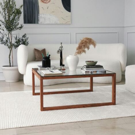 Table basse carrée en verre et bois brun LHASA