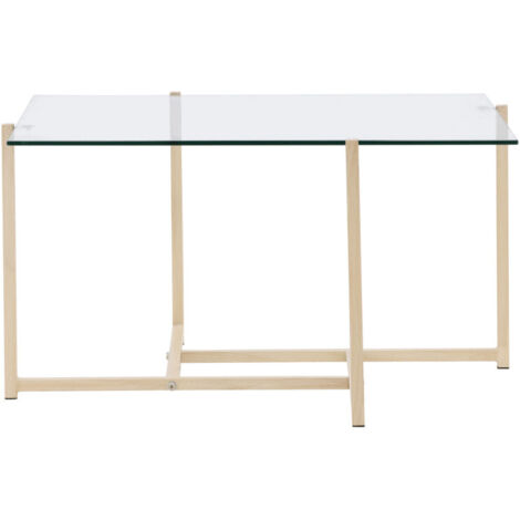Table basse carrée en verre et métal 80x80cm - Beige - HYBRID