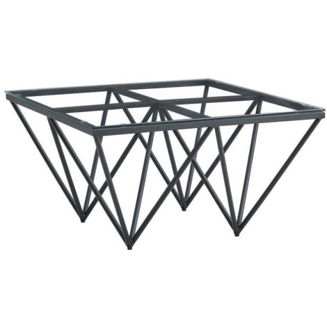 Table Basse Carrée GIZE Plateau Verre Trempé Transparent Pieds Métal Noir 80x80x45cm