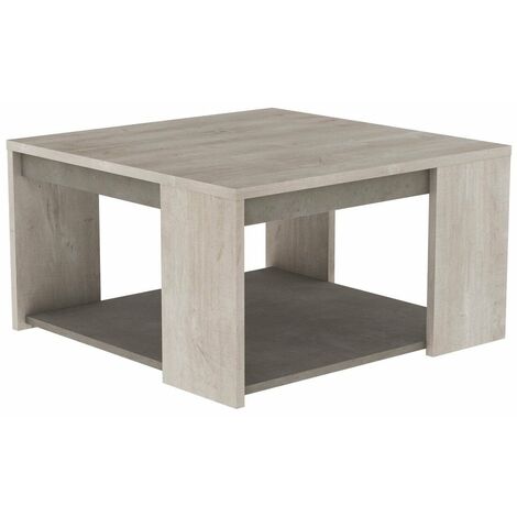 Table Basse Carrée L80 cm - Décor chêne et béton - Antibes - CaliCosy - Chene champagne/beton beige