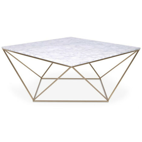 Table basse carrée marbre blanc et métal doré Gamny