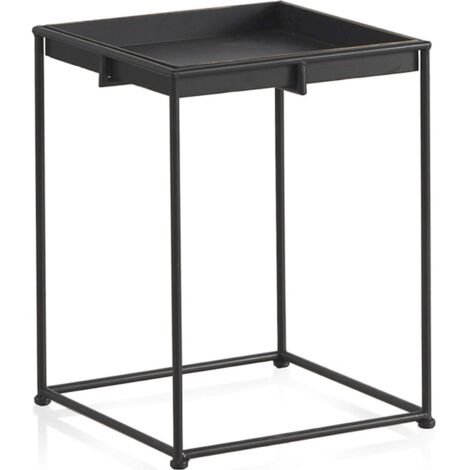 Table basse carrée métal noir plateau amovible moderne - noir profond avec détails gris