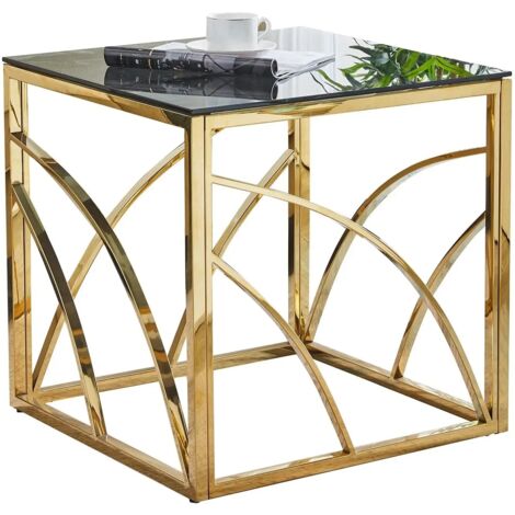 Table basse carrée moderne en verre trempé de 8 mm avec cadre doré - acier inoxydable plaqué or - design minimaliste et multifonction - 55x55x55 cm (verre gris)