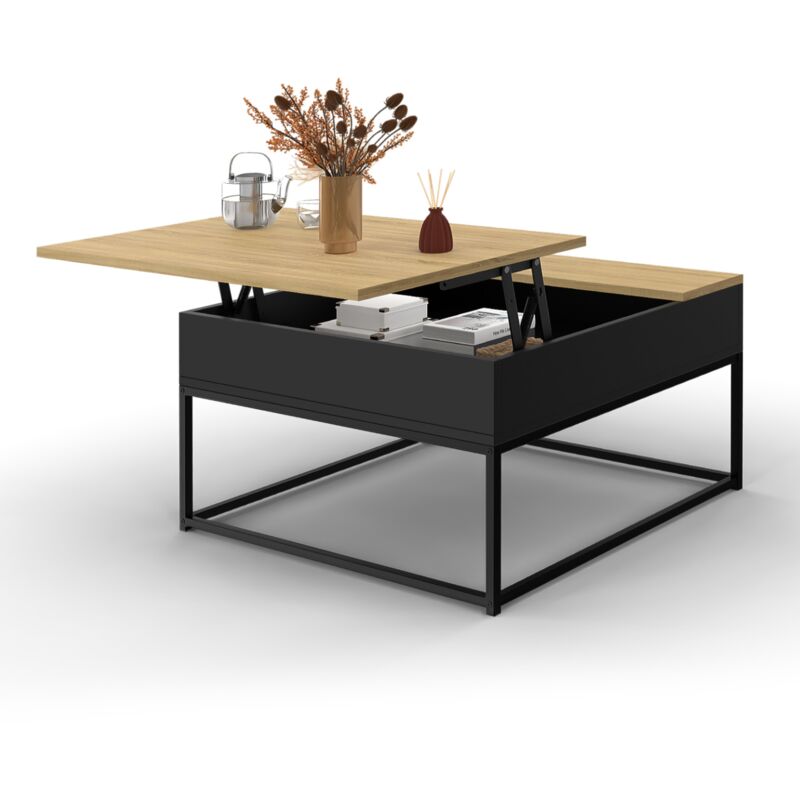 Idmarket - Table basse carrée noire plateau relevable façon hêtre boston design industriel