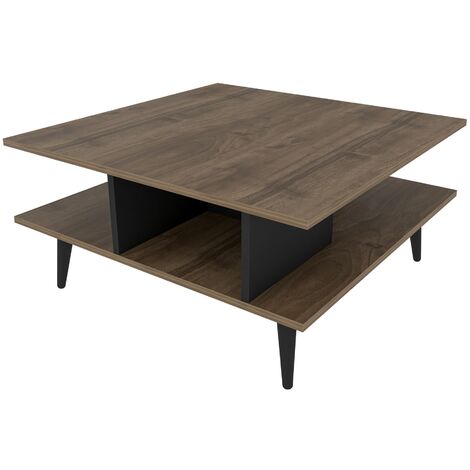 Table basse carrée noyer et noir Valika 89cm