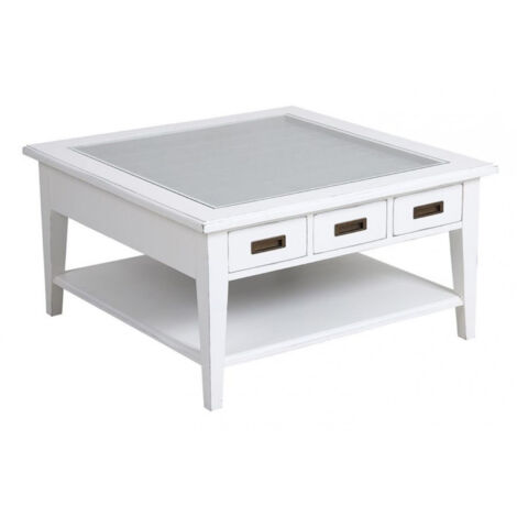 Table basse carrée plateau vitré - Bois - Blanc - Interior's
