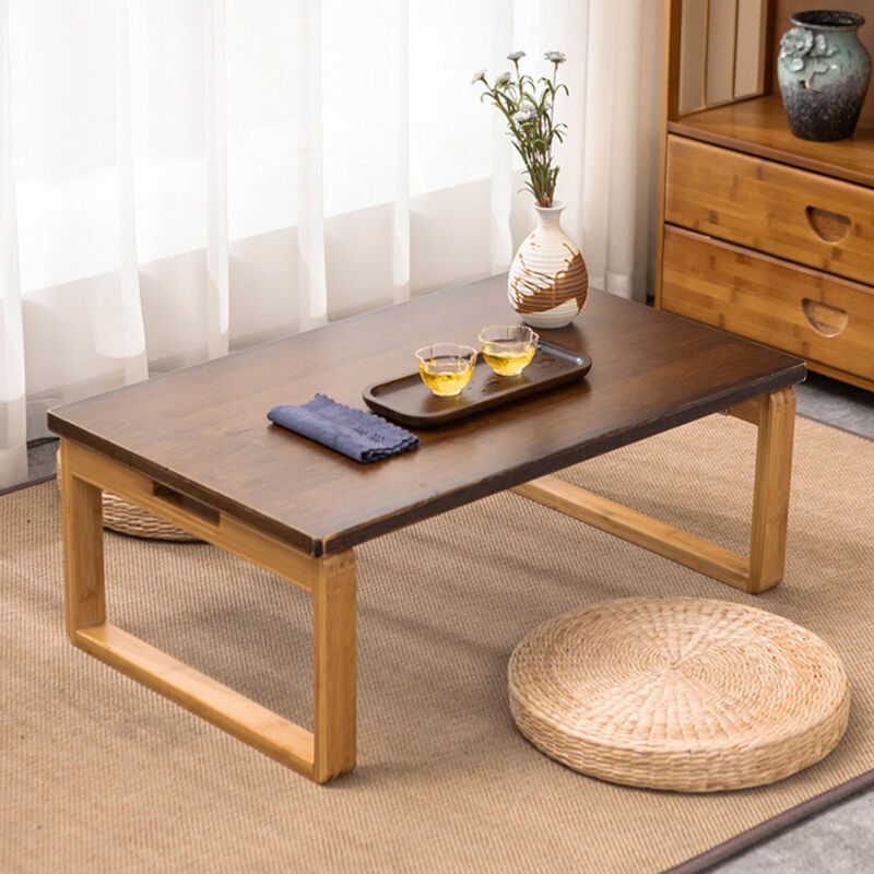Table Basse carrée Pliable avec pieds pliants, Table à thé carrée multifonctionnelle, Table à Thé Tatami Bambou 80 x 50 x 31cm - Marron