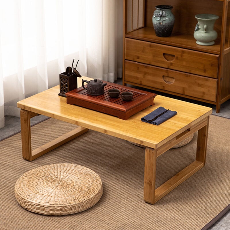 Table Basse carrée Pliable avec pieds pliants, Table à thé carrée multifonctionnelle, Table à Thé Tatami Bambou 80 x 50 x 31cm - Naturelle