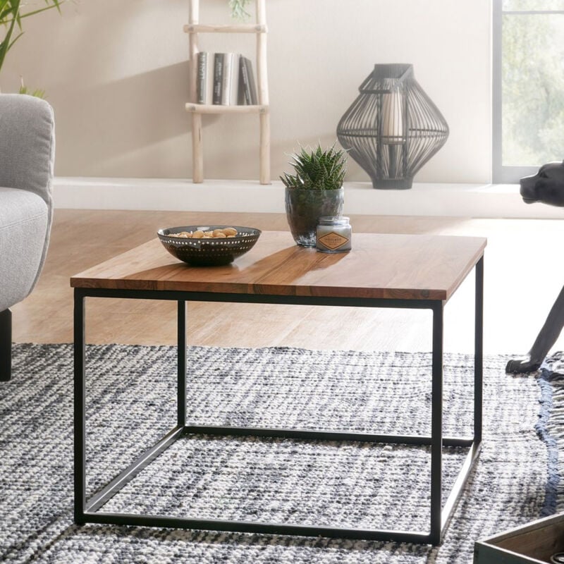 Table basse carrée style industriel 60x60x41 cm en acacia - ELIUR