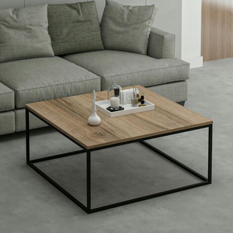 Table basse carrée style minimaliste effet noyer JENA