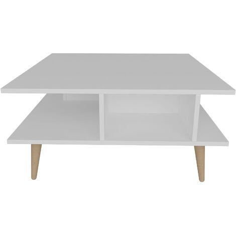 Table basse carrée style scandinave blanc et naturel Valika 89cm