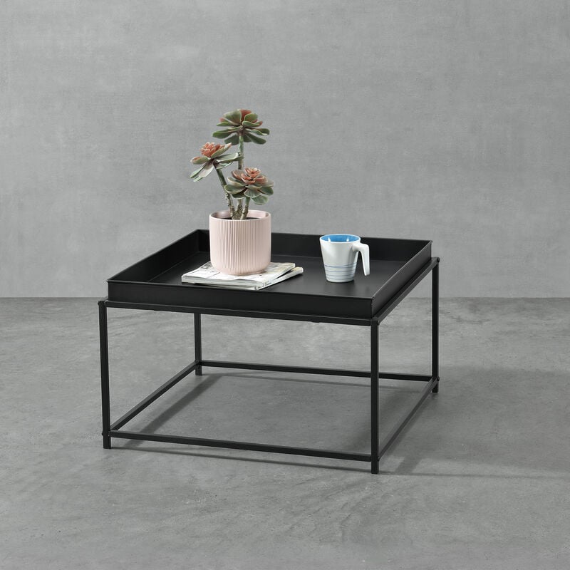 [en.casa] - Table Basse avec Plateau Amovible Lipizza 36 x 59 x 59 cm Noir Mat