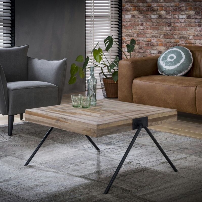 Table basse carrée teck recyclé acier 80 cm java