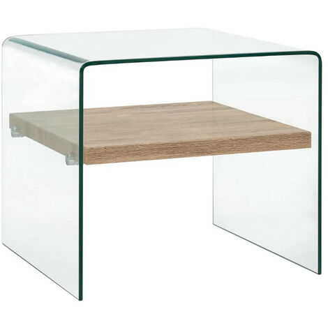 Table basse carrée verre transparent et chêne clairTable basse rectangulaire verre transparent et chêne clair Allissa