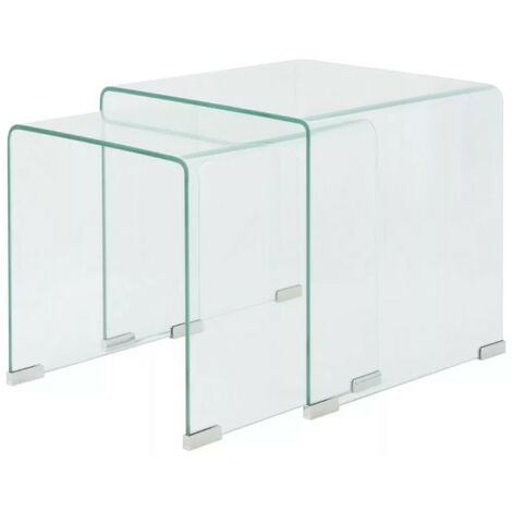 Table basse carrée verre trempé transparent Niu - Lot de 2