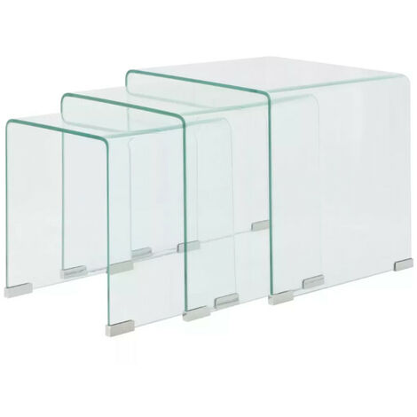 Table basse carrée verre trempé transparent Niu - Lot de 3