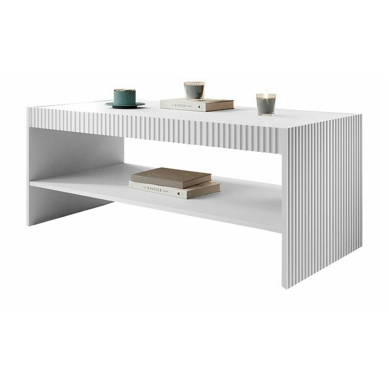 Mobilier1 - Table basse Levmari 105, Blanc, 50x57x120cm, Diamètre: 0, mdf, Stratifié, Angulaire