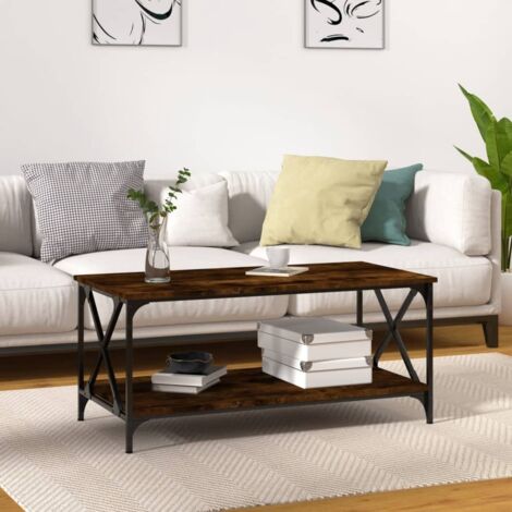 Table basse Chêne fumé 100x50x45 cm Bois d'ingénierie et fer vidaXL