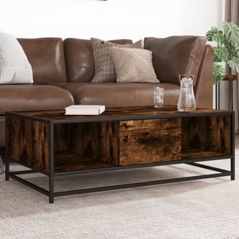 Table basse chêne fumé 100x57x35 cm bois d'ingénierie et métal vidaXL