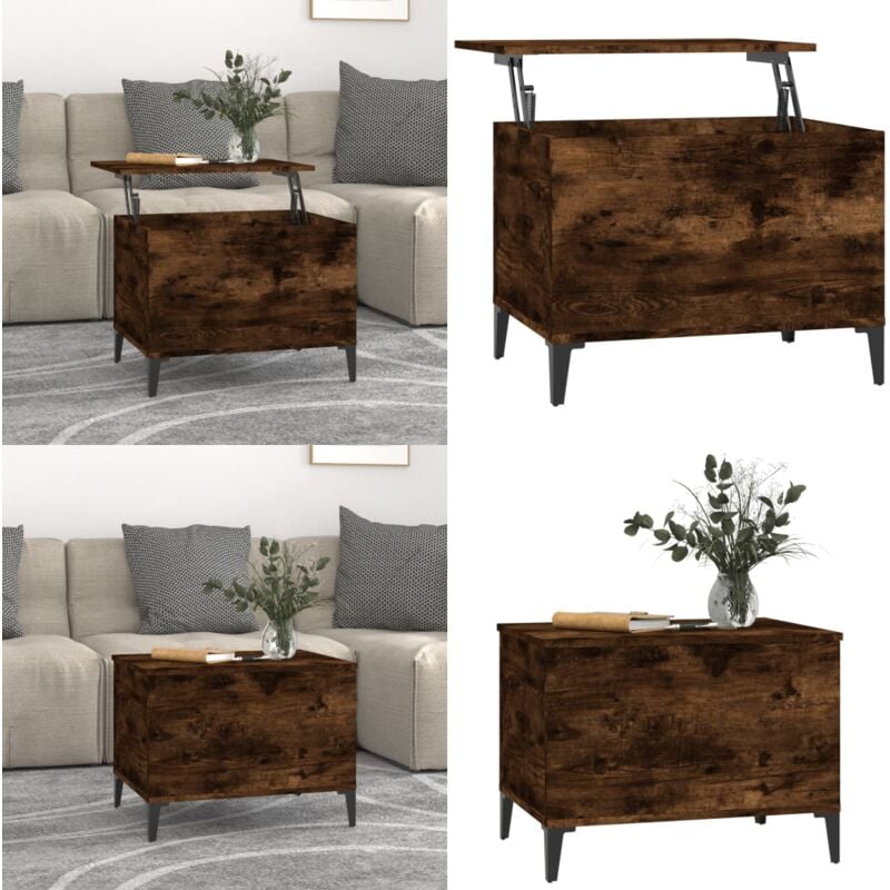 Table basse Chêne fumé 60x44,5x45 cm Bois d'ingénierie - Table Basse - Meuble Salon - Table D'appoint - Table Relevée - Design Moderne - Home & Living