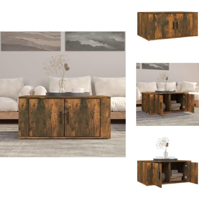Table basse Chêne fumé 80x50x36 cm Bois d'ingénierie - Table Basse - Meuble tv - Table D'appoint - Table Salon - Rangement Intérieur