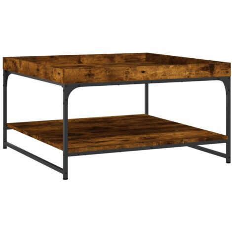 Table basse chêne fumé 80x80x45 bois d'ingénierie et fer