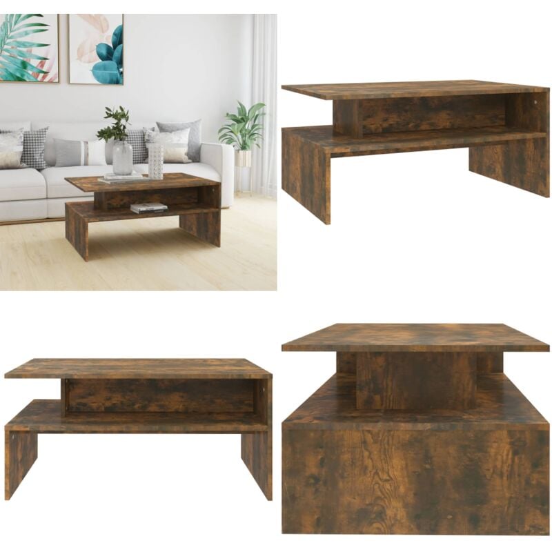 Table basse Chêne fumé 90x60x42,5 cm Bois d'ingénierie - Table Basse - Meuble Salon - Table D'appoint - Bois D'ingénierie - Rangement - Home & Living