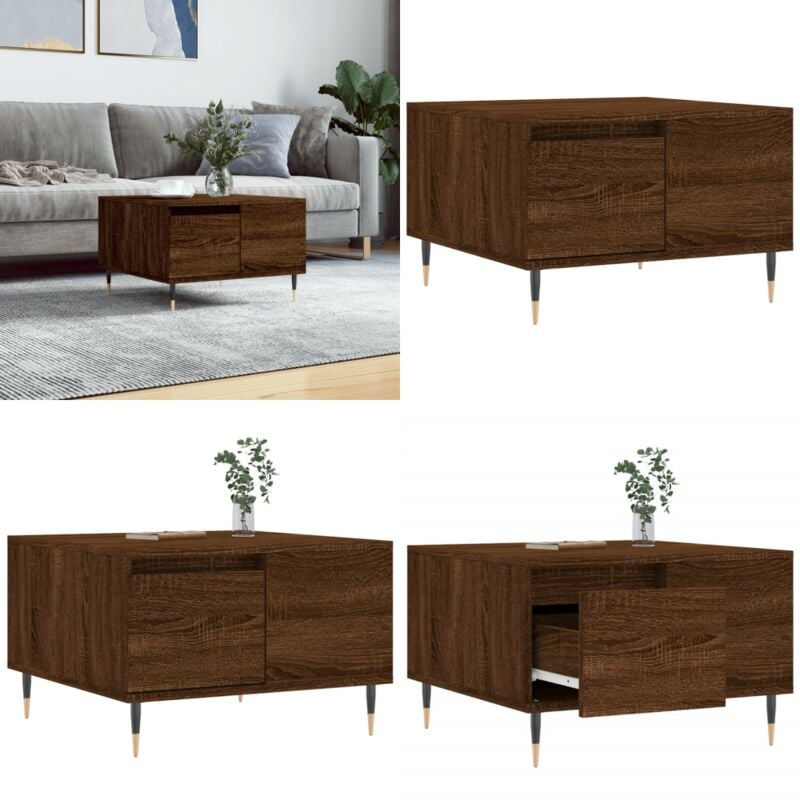 Table basse chêne marron 55x55x36,5 cm bois d'ingénierie - Table Basse - Meuble Salon - Table D'appoint - Table Design - Table Ronde - Home & Living