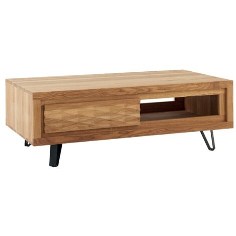 Table basse chêne massif avec tiroir rangement 120cm Wave Casita - 120x60x40 cm - Kayu Meuble