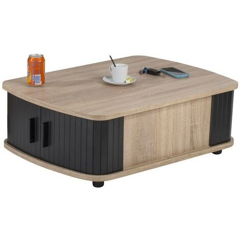 Table basse chêne naturel à rideaux noir Lohan