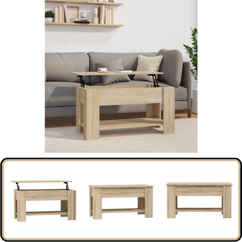Table basse chêne sonoma 101x49x52 cm bois d'ingénierie - Table Basse - Meuble Salon - Table D'appoint - Table Relevé - Table Modulaire
